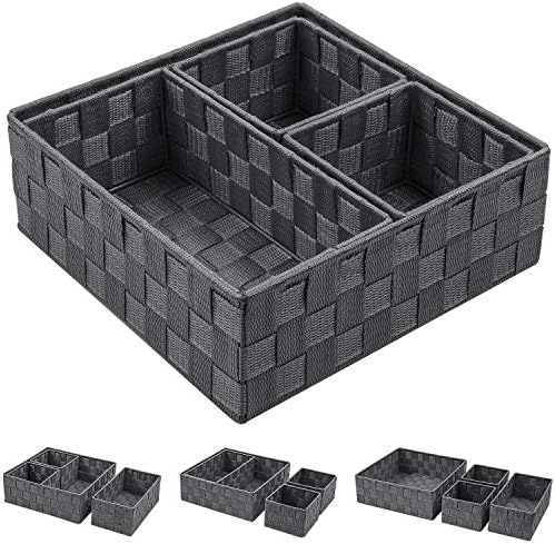 Posprica Woven Storage Baskets for Organizing, Small Baskets Cube Bin Container Tote Organizer Divider for Drawer, Closet, Shelf, Dresser, Set of 4(Dark Grey) - Image 2
