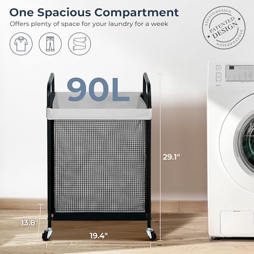 STO STO Laundry Hamper, 90L Rolling Laundry Sorter Cart with Removable and Washable Liner Bag, Clothes Hamper with Wheels and Metal Handle for Laundry Room and Bedroom, Gray - Image 4