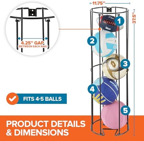 Vertical Ball Storage Rack, Wall-Mounted Garage Sports Equipment Organizer, Soccer Ball, Volley Ball, Football, and Basketball Holder, Space-Saving Vertical Ball Rack for Garage, Gym, or Playroom - Image 2