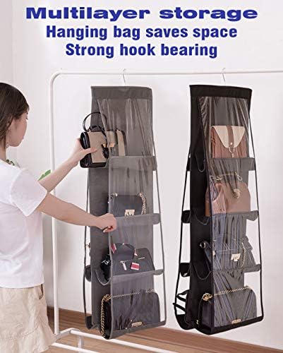 AARAINBOW 1 Pack Hanging Handbag Purse Organizer for Closet, 8 Pockets Wardrobe Space Saving Purse Holder, Handbag Storage Bags Hanging, Womens Purse Storage Organizers, 41L x13.5W (B-Dark Gray) - Image 4