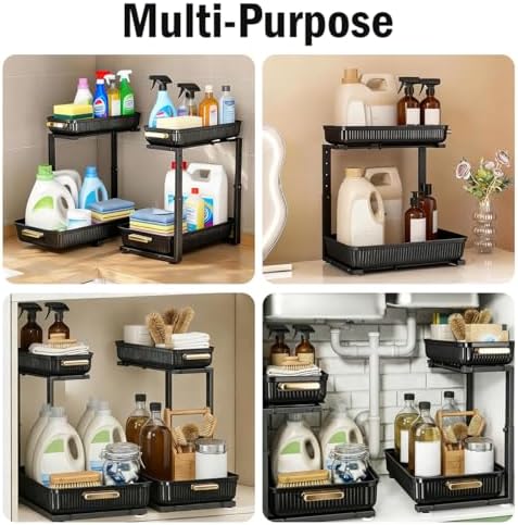 ARSTPEOE Under Sink Organizer - 2 Packs Multi-Purpose Pull-Out Storage Organizers, Slide out Pull out Cabinet Organizer Shelf, Storage for Kitchen Bathroom - Image 3