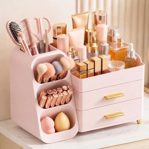 Large Capacity Makeup Organizer Countertop with Makeup Brush Holder for Vanity, Thickened Material, Bathroom Countertop Organizer Skin Care Perfumes Storage, Teen Girl Gifts for 12-23 Year by Unknown