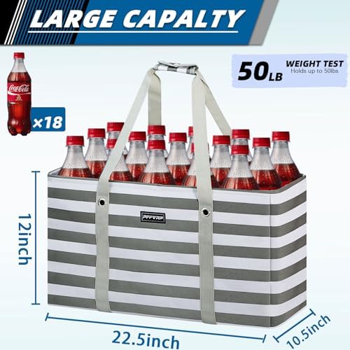 Stand Up Extra Large Utility Tote Bag, Foldable Reusable Grocery Bags with Metal Wire Frame & Reinforced Bottom Board, Large Utility Tote for Shopping, Car Trunk, Beach Bag (Grey) - Image 4