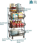 Metal Wire Baskets with Wheels, Stackable Storage Bins Kitchen Organizer Shelf 3-4-5-6 Tier Fruit Vegetable Cart Dishes Seasonal Rack Shelves for Garage, Pantry, Bathroom - Image 2