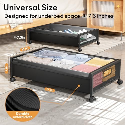 Under Bed Storage with Wheels，1 Pack Under Bed Storage Containers,Underbed Shoe Storage Bedroom - Image 3