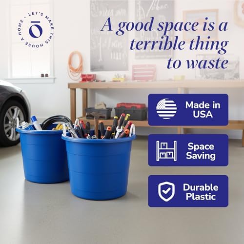 HOMZ Utility Tub, Storage Bucket with Rope Handles, 18 Gal, Blue, 2 Pack - Image 5