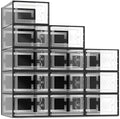 SEE SPRING X-Large Black Modern Plastic Shoe Box, 12 Pack, Clear Front Door, Stackable, Foldable, Ventilated, Fits US Size 11, 13.2''L9.1''W7.3''H Inch, 655.65 Cubic Inches, Already Assembled by SEESPRING