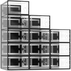 SEE SPRING X-Large Black Modern Plastic Shoe Box, 12 Pack, Clear Front Door, Stackable, Foldable, Ventilated, Fits US Size 11, 13.2''L9.1''W7.3''H Inch, 655.65 Cubic Inches, Already Assembled by SEESPRING