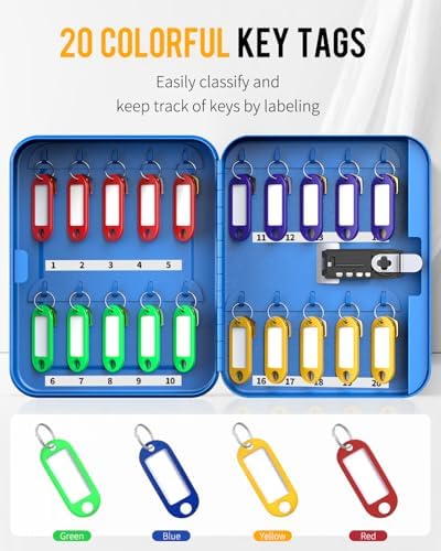 Uniclife 20 Position Key Cabinet with Combination Lock Resettable Blue Digital Security Storage Box Steel Key Organizer with Colorful Key Tag Labels Stickers and Hooks - Image 5