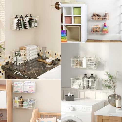 Kinlink 2 Sets White Extra Large Hanging Wall Basket with Steel Hooks - Image 7