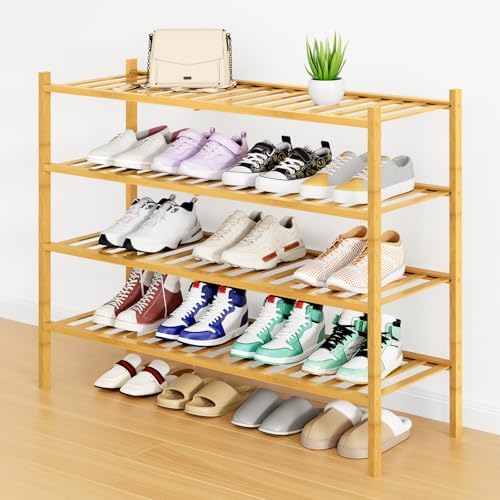 Smiry Bamboo Shoe Rack, 16 Vertical Slats, 4 Tier - 33.7" Wide, Natural by Smiry