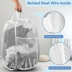 Pop Up Laundry Hamper, 70 L Collapsible Mesh Basket with Side Pocket, White - Image 3