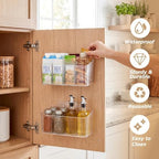 21 Pack Cabinet Door Organizer Adhesive Wall Mount Storage Bins Makeup Containers Stackable Organizer Basket for Kitchen Cabinets, Bathroom, Pantry, Office, Refrigerator (Frosted Clear) - Image 3