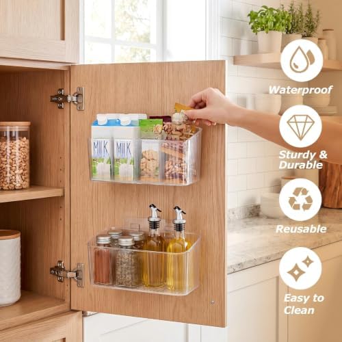 21 Pack Cabinet Door Organizer Adhesive Wall Mount Storage Bins Makeup Containers Stackable Organizer Basket for Kitchen Cabinets, Bathroom, Pantry, Office, Refrigerator (Frosted Clear) - Image 3