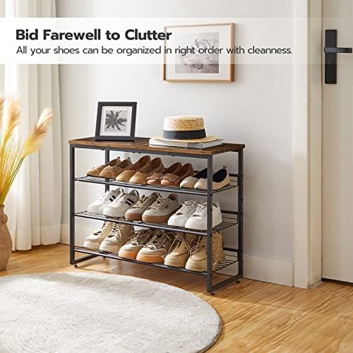 HOOBRO Shoe Rack, 4 Tier Shoe Organizer for Front Door Entrance, Shoe Shelf with Adjustable Tilt Angle, Holds 12-16 Pairs, for Entryway, Garage, Closet, Rustic Brown and Black BF09XJ01 - Image 4