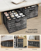 SONGMICS Shoe Organizer for Closet, Fabric Bins, Fits up to 16 Pairs | Shoe Storage Box with Clear Lid, Storage Compartments with Reinforced Handles, Ink Black, TINA Collection ULSP601B01 - Image 5