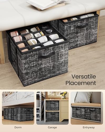 SONGMICS Shoe Organizer for Closet, Fabric Bins, Fits up to 16 Pairs | Shoe Storage Box with Clear Lid, Storage Compartments with Reinforced Handles, Ink Black, TINA Collection ULSP601B01 - Image 5