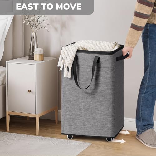 Goodpick 75L Laundry Basket with Wheels & Removable Wash Bag for Dorm - Image 3