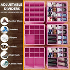 SpaceAid Shoe Organizer for Closet, 2 Pack Foldable Shoe Storage Containers Baskets Boxes Bins w/Adjustable Dividers, Fits 16-32 Pairs, Pink - Image 3