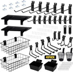40PCS Slatwall Accessories Organizer Kit with Slatwall Hooks, Shelves, Baskets, Bins, Cups & Straps – Heavy Duty Wall Storage Set for Garage, Workshop & Utility Room - Black by Unknown