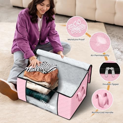Fab totes 8 Pack Storage Bags for Clothes Blanket Storage Bins with Lids | Foldable Closet Organizers with Zippers,Window and Handles,Fabric Storage Bins for Sweater,Comforter,Bedding,Dorm essentials - Image 4