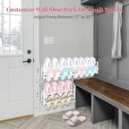 4 Pack Wall Mounted Shoe Rack for Narrow Spaces, Hanging Shoe Rack Holds 32 Pairs, 17"-30"Adjustable Heavy Duty Wall Shoe Storage with 8 Storage Hooks, Space Saving for Closet Entryway Door, White - Image 7