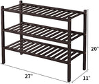 ROMGUAR CRAFT 3 Tier Bamboo Shoe Rack for Closet Free Standing Wood Shoe Shelf for Entryway Small Space Stackable 27"x11"x20" (Brown) - Image 3