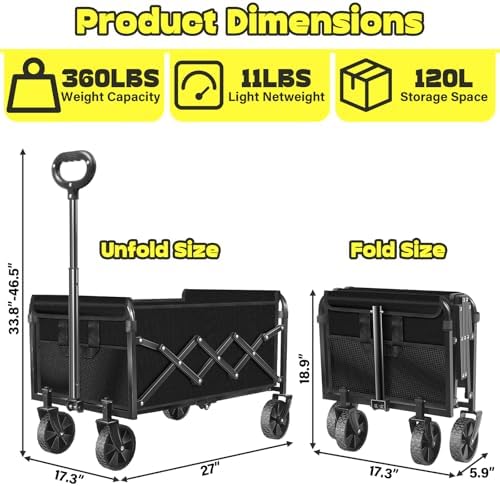 Collapsible Wagons Carts Foldable, 360lbs Folding Wagon Cart with Wheels - Image 2