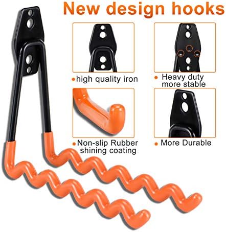 AOBEN 24PCS Garage Hooks, Heavy Duty Double Garage Hanger Organizer Wall Mount Iron Anti-Slip Garage Storage Hooks for Ladder, Power Tool,Bike,Ropes（23 Hooks & 1 hoder Strap-Black - Image 6