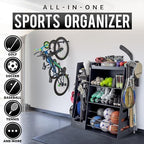 GoSports Premium Wooden Sports Equipment Organizer with Storage Hooks - Golf Bag Rack and Multi-Sport Ball Bin for Garage - Image 2
