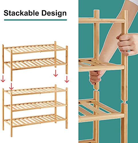 viewcare 5-Tier Bamboo Shoe Rack for Entryway, Stackable | Foldable | Natural, Shoe Organizer for Hallway Closet, Standing Shoe Racks for Indoor Outdoor - Image 5