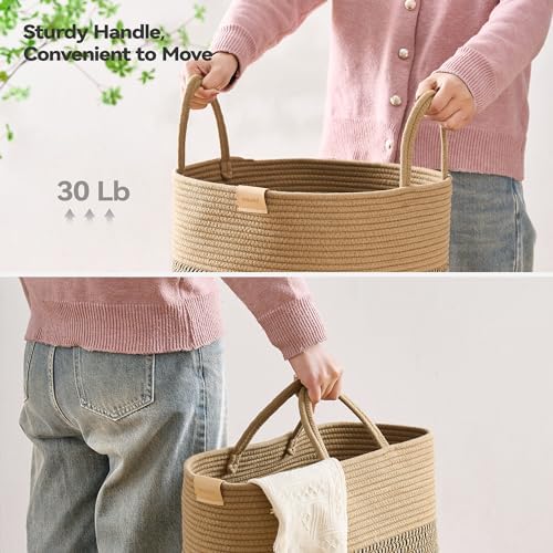 Nunsino Laundry Hamper 62L,Large Laundry Basket for Clothes,Decorative Storage Basket for Blankets,Cotton Rope Woven basket for bedroom,Dark Brown - Image 4