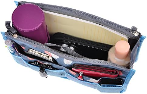Vercord Purse Organizer Insert for Handbags Bag Organizers Inside Tote Pocketbook Women Nurse Nylon 13 Pockets Blue Flower Small - Image 5