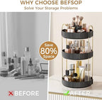 360° Rotating Makeup Organizer, Upgraded 3 Tier Skincare Perfume Organizers for Women, Bathroom Organizer Countertop, Clear Cosmetic Dresser Organizer with Makeup Brush Holder, Sink&Counter(Black) - Image 3