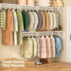 ThreeHio Expandable Closet Shelves Wall Mounted, 2 Pack Closet Shelving with Hanging Rods, Wall Shelving for Walk-in Closet, Hanging Shelves Organizer and Storage for Closet, Laundry - Image 2