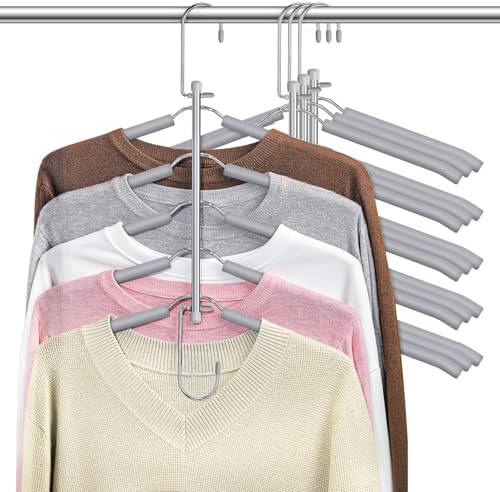 Space Saving Shirt Hanger 5 in 1 Non Slip Coat Hanger Grey 4 Pack | Multi Shirt Hanger, Stainless Steel, Eva Foam Padded, 2 Ways to Hang, Easy Access, Wrinkle Free, Closet Space Saver by Lomrsiul