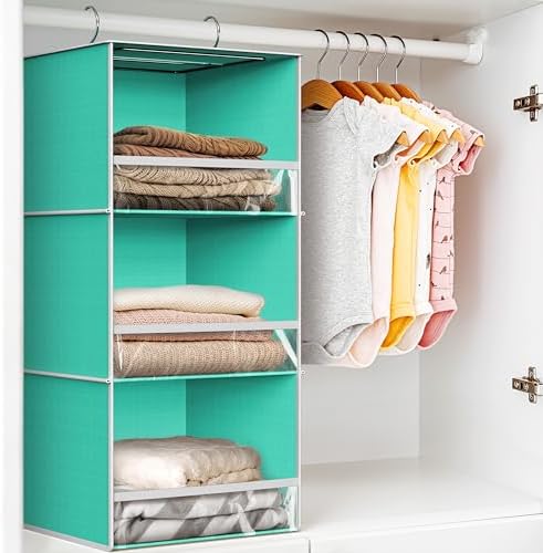 Simple Houseware 3 Shelf Hanging Closet Organizer, Turquoise | 3 Shelf Hanging Closet Organizer with Front Stopper - Image 5