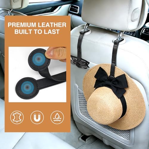 2-Pack Magnetic Cowboy Hat Holder for Truck, Leather Hat Rack Clip for Car Headrest, Travel Hat Hanger Organizer, Strong Grip Keeps Shape, Space-Saving Car Accessories ﻿ - Image 5