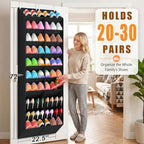 UVIAHOMI 20-30 Pairs Over the Door Shoe Organizer, Breathable Pockets Hanging Shoe Storage for Closet, 10-Tier Door Shoes Rack, Handing Shoes Holder Fit All the Family's Sneakers, Boots, Heels, Black - Image 2
