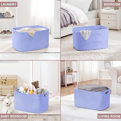 60L Woven Laundry Basket Hamper with Handles, Blue Purple - Image 5