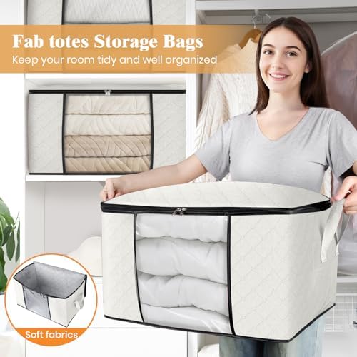 Fab totes 6 Pack Storage Bags for Clothes Blanket Storage Bins with Lids | Foldable Closet Organizers with Zippers,Window and Handles,Fabric Storage Bins for Sweater,Comforter,Bedding,Dorm essentials - Image 5