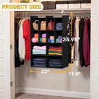 4 Tier Hanging Closet Organizer, 12 Compartments Dual Row Storage, Black | Closet Organizers and Storage with Large & Small Cubbies, 3 Sturdy Hooks Support Heavy Loads, for Dorm, RV, Garment Rack - Image 3