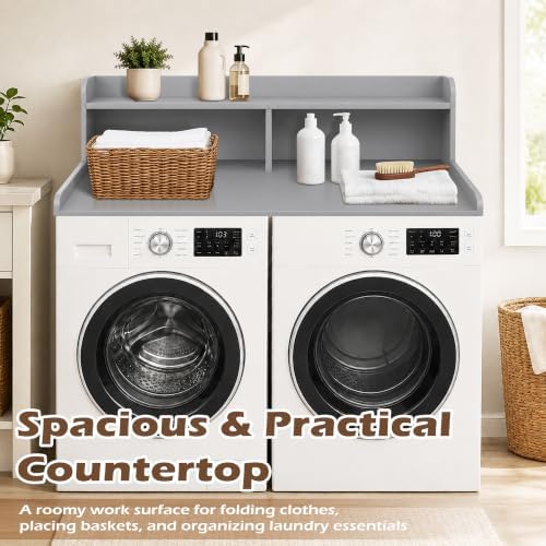 Royxen Laundry Countertop with 2-Tier Shelf Universal Fit, Washer and Dryer Countertop with Storage Space, Shelf Height 11.5 Inches, Solid Wood Core, Grey - Image 6