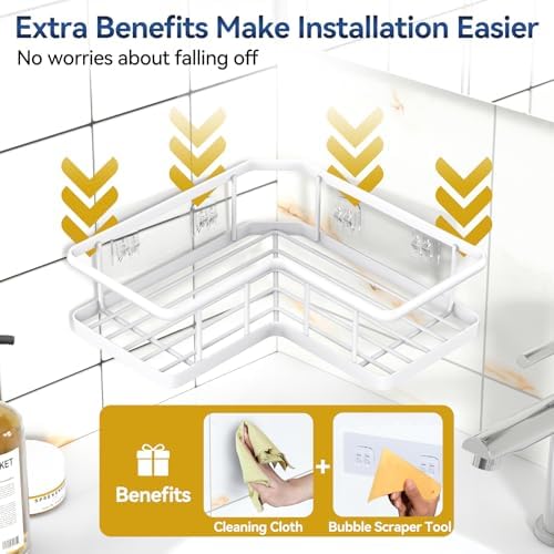 YASONIC Corner Shower Caddy Adhesive, 100% Rustproof Shower Organizer with Soap Holder, No Drill Shower Shelf for Inside Shower, Wall-Mounted Shower Storage for Homes (3 Pack, White) - Image 5
