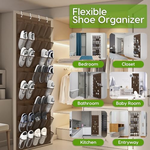 Over the Door Shoe Organizer with 40 Large Breathable Mesh Pockets, Space Saving Shoe Holder, Hanging Shoe Rack for Entryway Bedroom Closet Storage (Brown, 40 Pockets) - Image 3