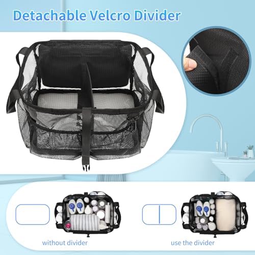 CUBETASTIC Mesh Shower Caddy Portable, Quick Dry Hanging Toiletry Bag for College Dorm Essentials with 4 Pockets/Divider/Plastic Bottom, Travel Tote Bag for Camping, Bathroom, Beach, Swimming, Gym - Image 5