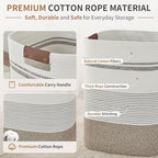 AINUOQI Laundry Hamper - Tall Woven Rope Laundry Basket - Clothes hamper with Leather Handles, 17" X 13.8" X 22", Blanket Storage Basket for Living Room, Rice Brown & White - Image 4