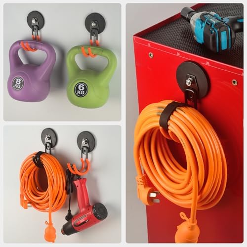 MUTUACTOR Updated Magnetic Hook Heavy Duty,40lbs 2-Pack Super Strong Magnet Garage Hook,Anti-Scratch Large Magnets Hook for Hanging Impact Drivers Trailer Cord Shovel Tool Organizer - Image 4