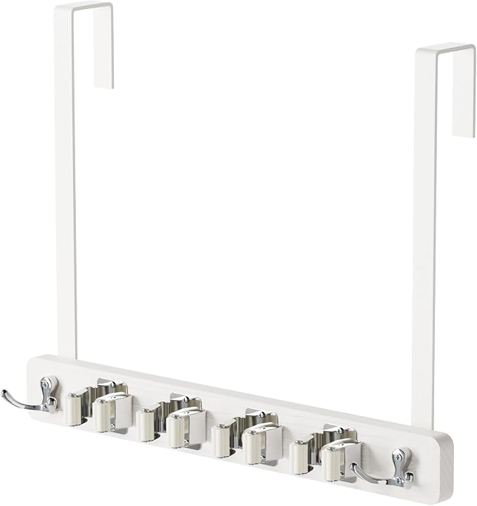 Mop and Broom Holder Wall Mount, No Drill Over the Door, White - Image 8