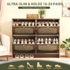 Nicetree Freestanding Ultra Slim Fluted Accent Shoe Storage Cabinet for Entryway - 4 Flip Drawers & 3-Tier Adjustable Shelves, Farmhouse Modern Rustic Shoe Rack for Hallway, Foyer, Living Room - Image 6